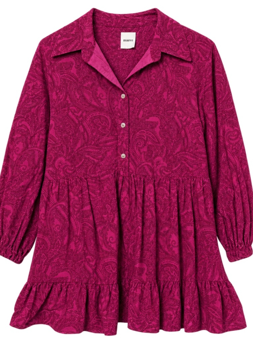 Anthropologie Maeve Bettina Tiered Mini Corduroy Shirt Dress Paisley Pink Size S